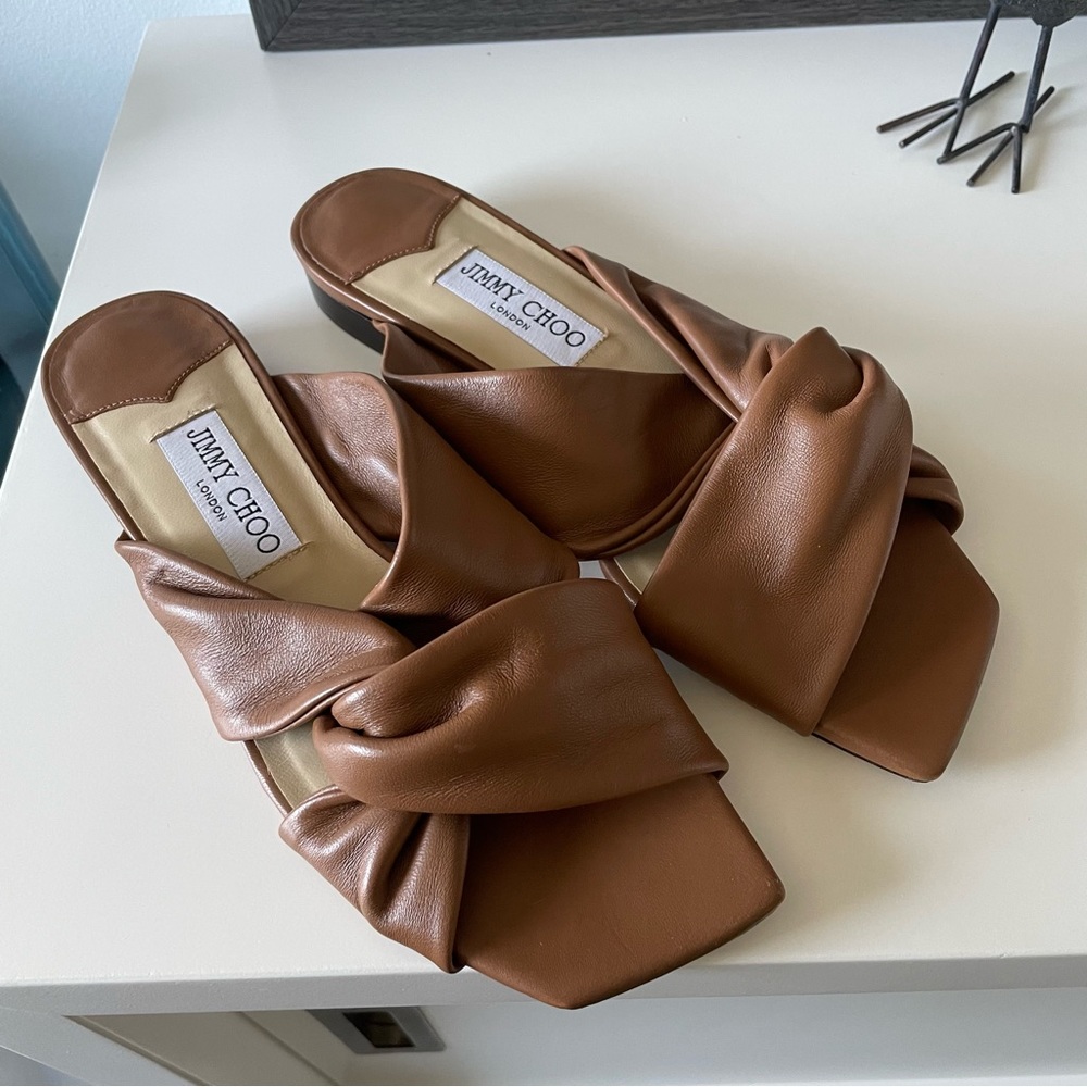 Jimmy Choo Narisa square toe flat sandal brown